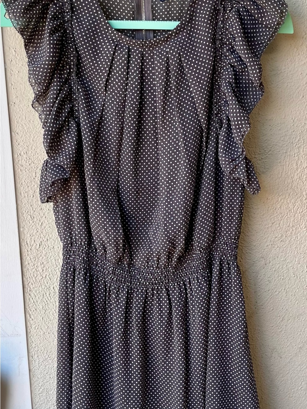 Grey & White Polka Dot Ruffle Sleeve mini Dress